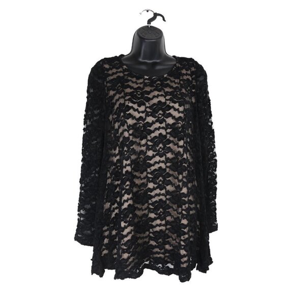 JOSEPH RIBKOFF Black Lace & Nude Lined Long Sleeve Tunic Blouse Top - Picture 1 of 8